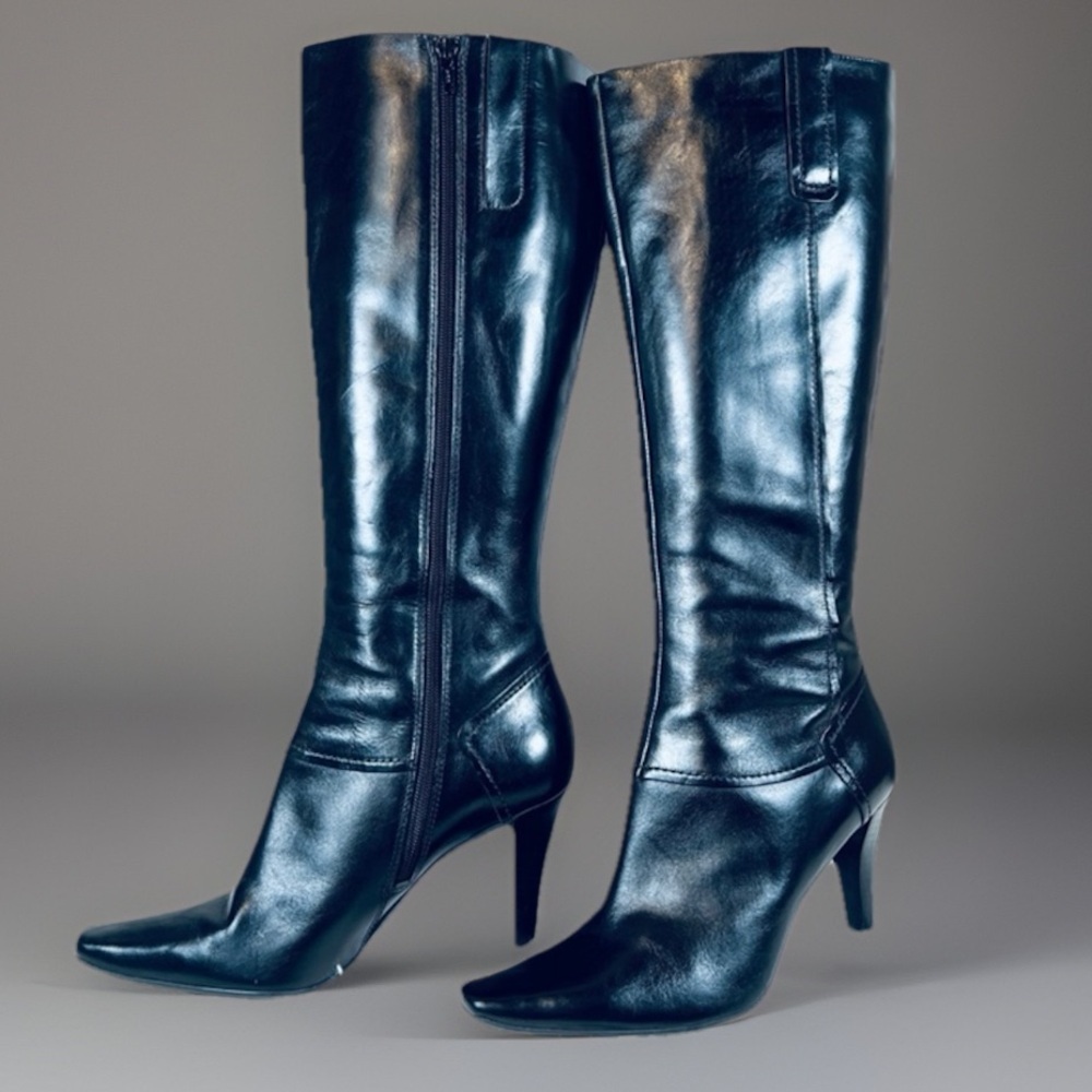 BLACK sz 8 Leather High Heeled Riding Boots